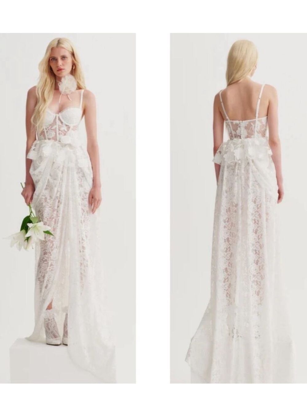 For Love And Lemons Alora Bridal Gown White Lace Rosette NWT Size Large